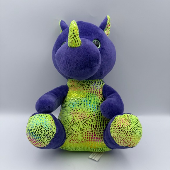Unbranded Other - Purple Rhino Plush Toy Neon Green Holographic Scales 10 Inch 3GJUMMIX56